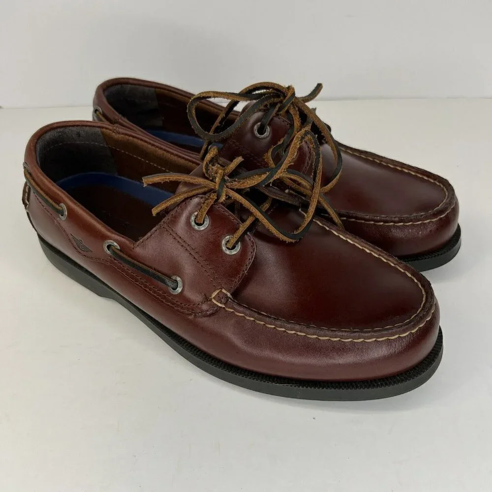 Dockers Castaway Boat Shoe Men's Size 8.5 Warm Brown Leather Raw Hide Shoestring